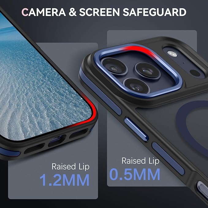 YINLAI Case for iPhone 17 Pro Max, Magnetic Case Compatible with Magsafe Supports Wireless Charging Slim Translucent Matte Shockproof Protective Back Phone Cover 6.9 Inch, Black/Blue