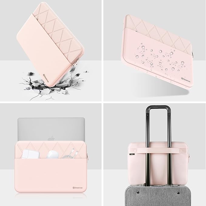 Smatree Laptop Sleeve for 16 inch Apple MacBook Pro 2024 M4 (A3403 A3186)/2023(A2991 A2780)/2021(A2485), Laptop Case with Accessory Pocket, YKK Zipper, Patented Shockproof Design, Pink(E638P)