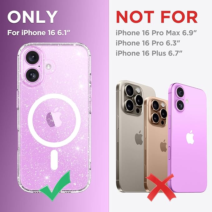 CAPRARO Magnetic Compatible with iPhone 16 Case, Upgraded [Full Camera Protection] [Compatible with MagSafe] Protective Translucent Matte Women Girl Phone Case Cover, Clear Glitter