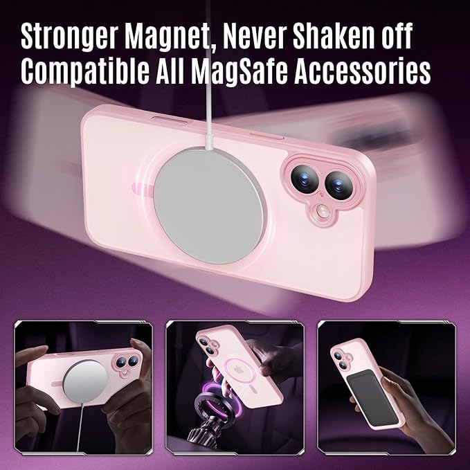 Symcele Designed for iPhone 16 Case, Compatible with MagSafe, with Privacy Screen Protectors X2, [Camera Protection] [15FT Military Drop Protection] Shockproof Phone Case, 6.1", Pink