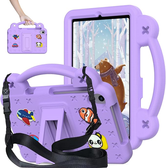 AKABEILA Compatible with Lenovo Tab M10 Plus(3rd Gen) 10.6 (2022)/Huawei MatePad Pro 10.8 (2019/2021)/SE 10.4(2023)/Samsung Tab A8 10.5 Tablet Case, Kids Case with Shoulder Strap - Light Purple