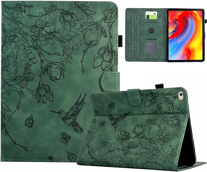 for iPad 9.7 Inch Case iPad 6th/5th Generation Case 2018 2017, Embossed Suede Leather Folio Stand Cover for iPad 9.7 inch/Pro 9.7/Air 2/Air 1, Auto Sleep/Wake, Green Bird Flower Embossing