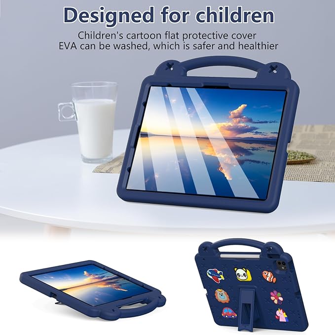 YRH Kids Case for iPad Air 13-in. M4/M3/M2 (2026/2025/2024), for iPad Pro 13-in. M5/M4 (2026/2024), for iPad Pro 12.9-in., Navy