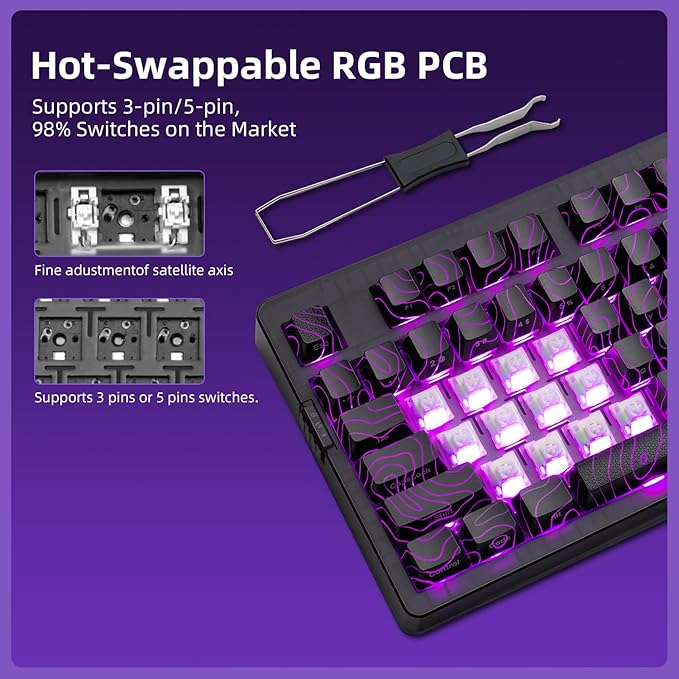 ZORNHER ZH980 Mechanical Keyboard Wireless,95% Black Hot-Swappable Custom Creamy Keyboard with Number Pad,Black Topographic Keycaps,Creamy Sounding Linear Switches,Full Size,2.4GHz/USB-C/BT5.0