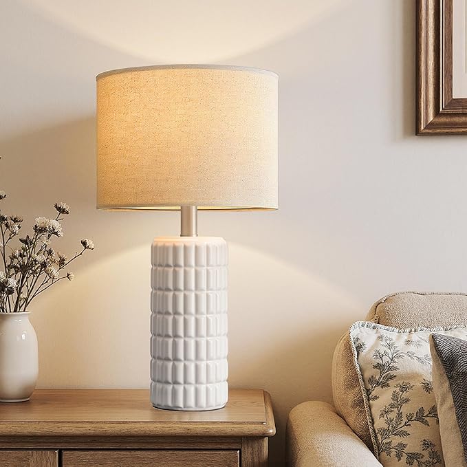 Seealle 23" Modern Ceramic Table Lamps Set of 2 - Table Lamps for Living Room, Farmhouse Bedside Night Stands Lamp for Bedroom, White Boho Nightstand Lamps Set of 2(Bulb Included)
