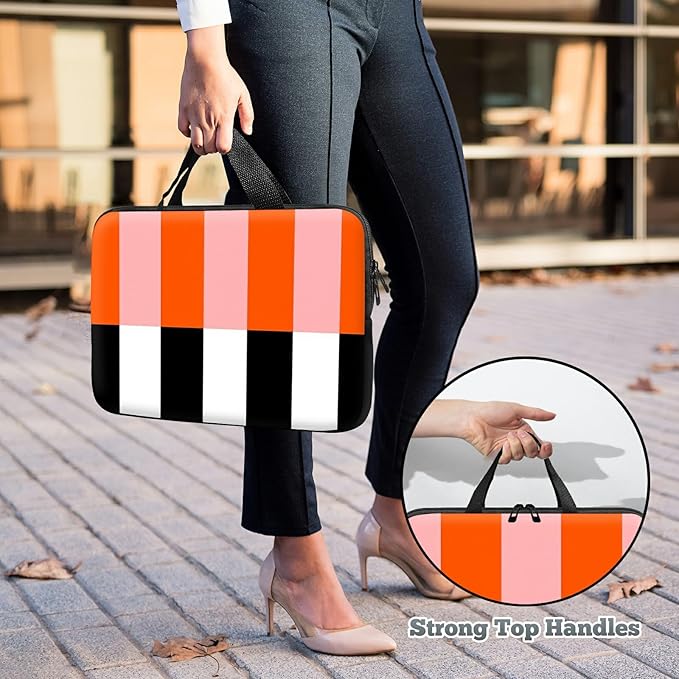 Laptop Sleeve Case Bag 13 inch, Orange Black White Stripes Slim Carrying Case Handbag Travel Laptop Bag for 13 inch MacBook Air M3/M2/Pro M2/ 13" iPad Pro/Air M4/M2 2024