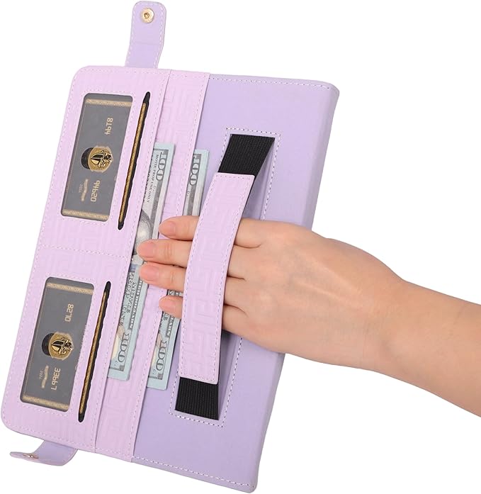 Handbag Case for iPad 9.7 Inch 2018/2017 (6th/5th Gen), iPad Air 2/Pro 9.7 Cover, Techcircle Cute Folio Stand Wallet Case w/Pencil Holder, Card Slots, Hand Strap, Shoulder Strap, Lavender