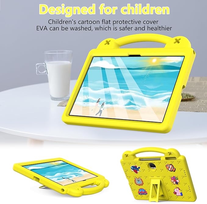 AKABEILA Compatible with Honor Pad 9 2023 12.1 inch Tablet Case, Kids Friendly Universal Lightweight Shockproof Protective Case with Shoulder Strap & Stand Handle Yellow