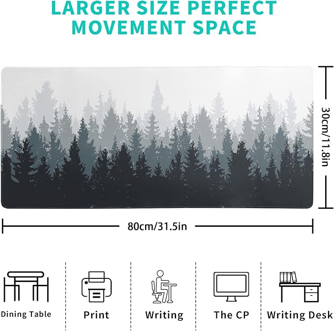 Desk Mat,Large Mouse Pad 31.5x11.8 Inch XL Extended Gaming Mouse Pad Mat with Non-Slip Base Stitched Edges Mousepad for Computer,Office,Keyboard and Laptop - Fog Misty Forest