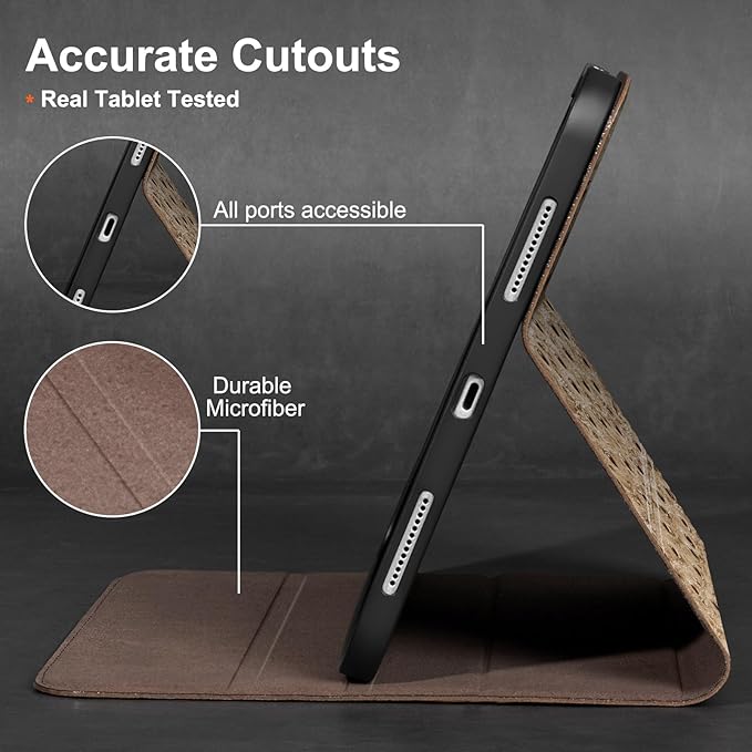 Gexmil Leather Case for iPad mini 7 (A17 Pro) 2024 / iPad mini 6 Generation 2021 8.3 Inch,Premium Cowhide Cover with Adjustable Stand, Auto Wake/Sleep,Khaki