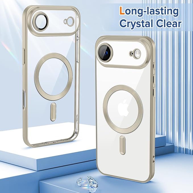 Hython Magnetic Clear for iPhone Air Case with Camera Lens Protector [Compatible with MagSafe] Luxury Plating Edge Slim Soft TPU Cover Protective Phone Case for iPhone Air 6.5", Matte Gray