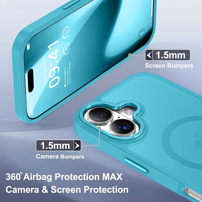 Newfuture Magnetic for iPhone 17 Case [Compatible with Magsafe] [Military Grade Drop Protection] Translucent Matte Anti-Scratch Shockproof Protective Phone Cover 6.3 Inch, Lake Blue