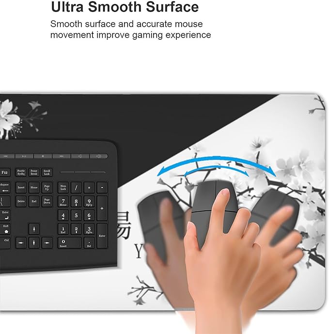 Large Gaming Mouse Pad Japanese Black White Cherry Blossom Mouse Pad with Stitched Edges & Nonslip Rubber Base Extended XXL Long Mousepad Big Desk Mat for Company Office Work, 35.4 x 15.7 in