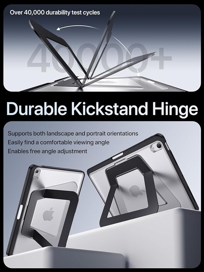 Case for iPad Air 11 inch M4/M3/M2(2026/2025/2024), iPad Air 4/5th Generation, Dual Multi-Angle Adjustable Kickstand Full Protective Case with Built-in Pencil Holder (Black, iPad Air 11 inch)