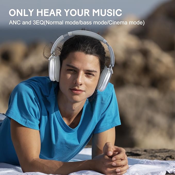 C6 Active Noise Cancelling Headphones, Wireless Over Ear Bluetooth Headphones, 60H Playtime, Lightweight Folding Deep Bass Comfort Fit Ear Cups Headset with Mic for iPad/Travel/PC/Home Silver