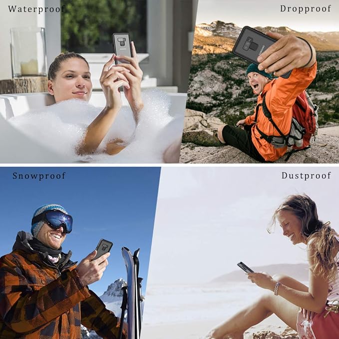 Lanhiem Galaxy Note 9 Phone Case, IP68 Waterproof Dustproof Shockproof Case with Built-in Screen Protector, Full Body Sealed Underwater Protective Clear Cover for Samsung Galaxy Note 9 (Black/Gray)