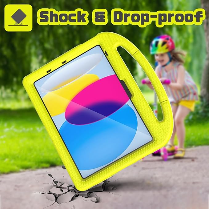 YIHE Kids Case for iPad (A16) 11th Generation 11 Inch 2025 & iPad 10th Generation 10.9 inch 2022, with Built-in Screen Protector and Stable Stand, Full Body Shockproof Protective Cover - Light Yellow