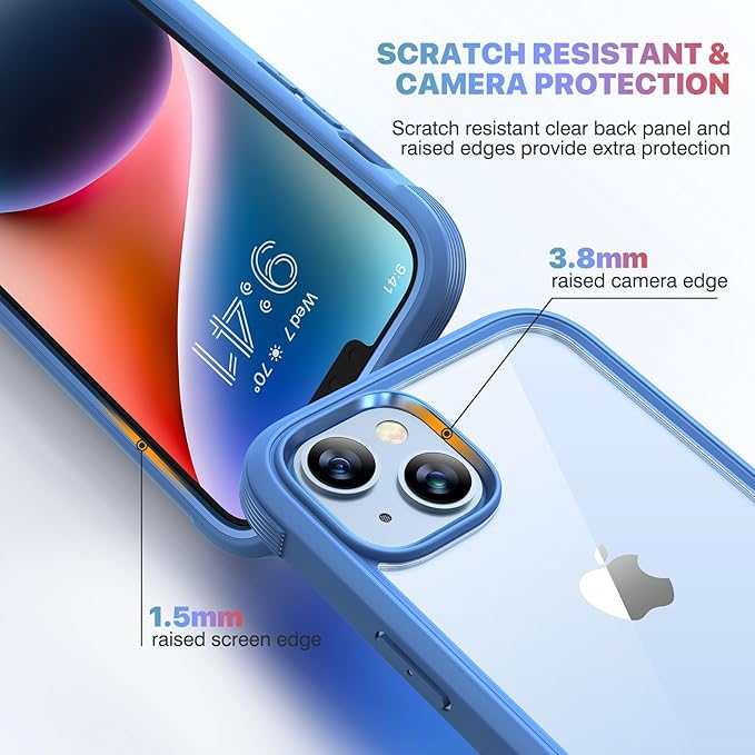Diaclara Designed for iPhone 14 Case, Full Body Rugged Case with Built-in Touch Sensitive Anti-Scratch Screen Protector, with Camera Lens Protector for iPhone 14 6.1" (Elegant Blue)