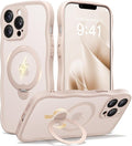 CAPRARO for iPhone 13 Pro Case with 360° Spin Magnetic Stand for Women, [Compatible with MagSafe] [Full Camera Protection] Cute Wave Translucent Matte Case for iPhone 13 Pro, Rose Gold