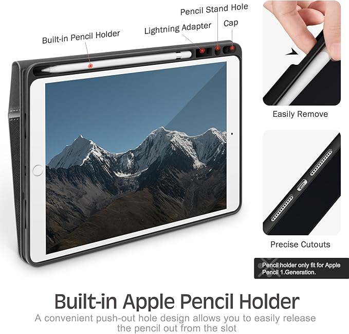 KingBlanc Case for iPad Air (3rd Generation) 10.5" 2019 / iPad Pro 10.5 inch 2017 Case with Apple Pencil Holder, Vegan Leather Smart Cover, Auto Sleep/Wake, Multi-Angle Folding Stand, Black × Gray