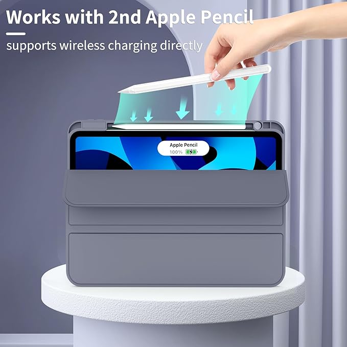 Case for iPad Air 11-Inch M4/M3/M2 2026/2025/2024, iPad Air 5/4 (2022/2020 5th/4th Generation 10.9-Inch) with Pencil Holder, Slim Stand Soft Back Support Touch ID, Auto Wake/Sleep, Purple Gray