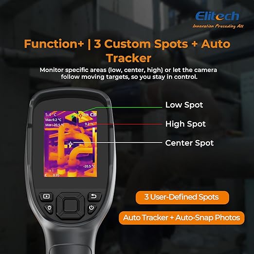 Elitech Thermal Imaging Camera 256 x 192 IR Resolution, Handheld Infrared Imager for Home Inspection & HVAC, Real-Time Video Recording, <40mK Sensitivity, 25Hz Thermal Leak Detector (-4°F to 752°F)