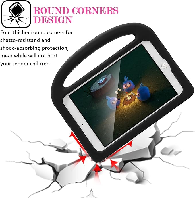 Kids Case for 7.9" iPad Mini 5/4/3/2/1, Silicone Shockproof Cover with Handle Kickstand, Black