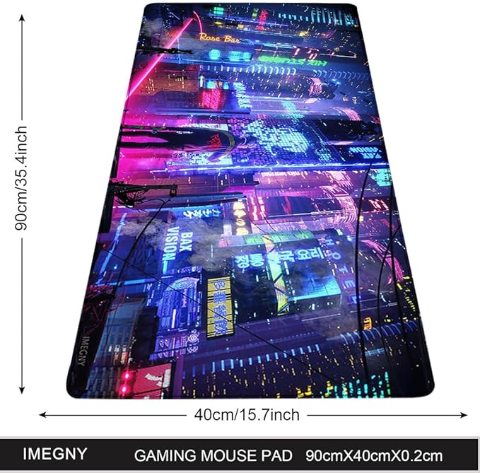 Extended Gaming Mouse Pad, Portable Mat for Keyboard & Mouse with Stitched Edges + Non-Slip Rubber Base (90x40 colorfulcity002)