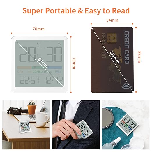 NOKLEAD Indoor Hygrometer Thermometer - Digital Temperature & Humidity Monitor with Calibration, Clear LCD Display & Clock, Accurate Room Gauge for Home, Baby Room, Office (2-Pack)