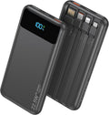 Portable Charger, 10000mAh 22.5W Fast Charging Power Bank with 4 Built-in Cables, Travel Essentials Battery Pack with LED Display, 6 Outputs Charging Bank Compatible with iPhone, iPad, Samsung Black