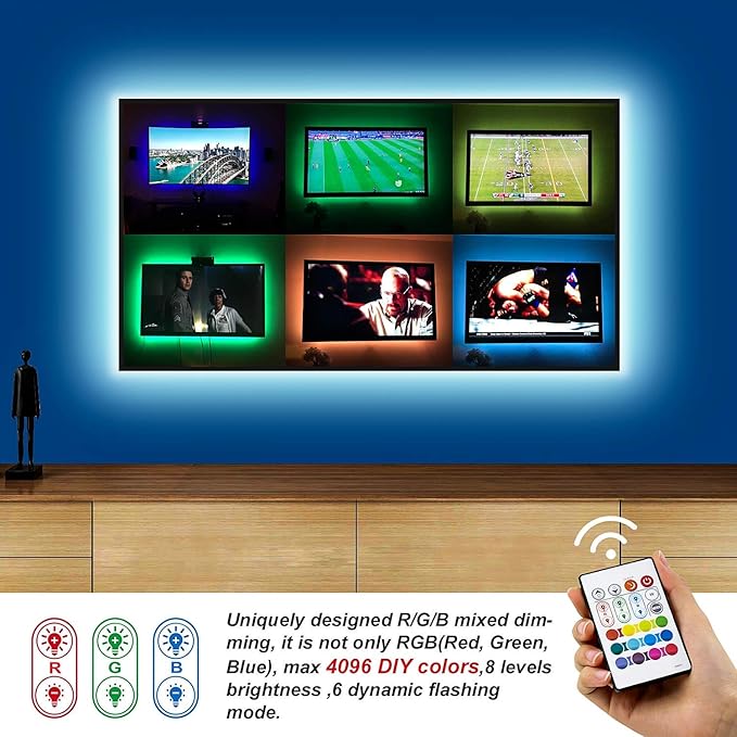 BASON LIGHTING LED TV Backlight,Bason Strip Lights with Remote for 75-82in TV, 4096 DIY Color Changing Lights, SMD 5050 LEDs TV Bias Lighting with Power Supply, Upgraded, Ultra-Long, for TV.