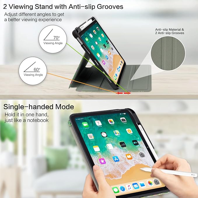 Vimorco for iPad Air 11 Inch Case M4 2026, for iPad Air 5th/4th Gen Cases 10.9-inch,for iPad Pro 11 Inch Case 4th/3rd/2nd/1st Generation,Pencil Holder/4 Viewing Stands/Typing Stand/Slim, Flower Garden