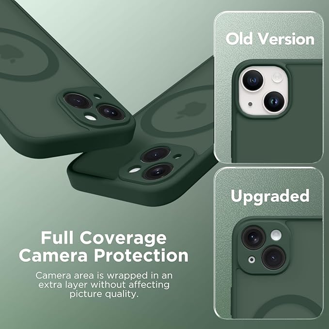 CAPRARO Magnetic for iPhone 14 Case, [Compatible with MagSafe] [Full Camera Protection] Shockproof Protective Slim Translucent Matte Phone Case for iPhone 14 6.1'', Deep Green
