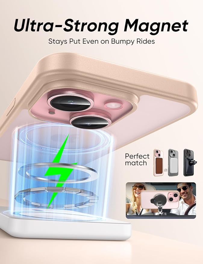 MAGIC JOHN for iPhone 15 Case 360° Rotatable Magnetic Invisible Stand, Fit for MagSafe 15 Phone Case, 16FT Military Grade Shockproof for iPhone Case with Kickstand, Rose Gold