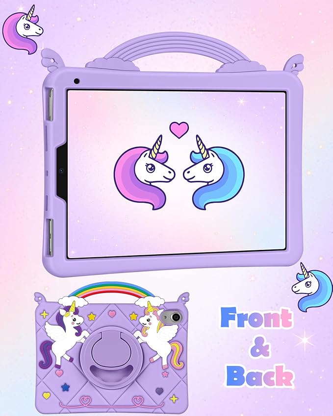 Uppuppy for iPad mini 7 A17 Pro Case 2024/ Mini 6 Case 8.3 Inch 2021 - Cute Girls Kawaii Cover Girly Teen with Rotating Stand & Strap Purple Soft Silicone Cases for iPad mini 7th/6th Generation Cases