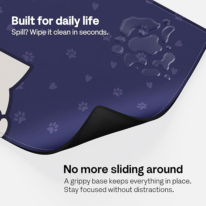 Pixio Mouse Pads - 36 x 16 inch XXL Squishy Cat Blue Multifunctional Large Desk Mats for Gaming, Office, Desktop Anti-Slip Waterproof Washable Computer Mouse Mat