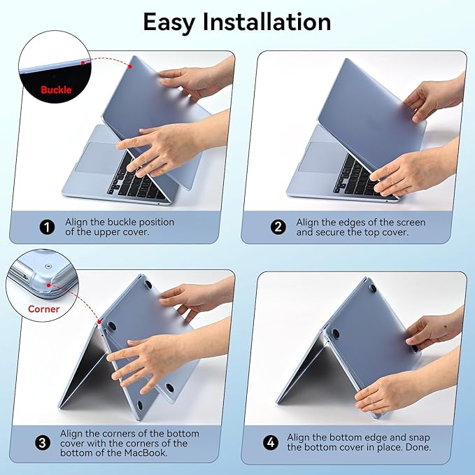 EooCoo Case Compatible with MacBook Air 13 inch M5 2026-2022 M4 M3 M2 A3449 A3240 A3113 A2681, Matte Hard Shell Scratch Resistant Protective Cover Compatible for MacBook Air 13.6 inch, Frost SkyBlue