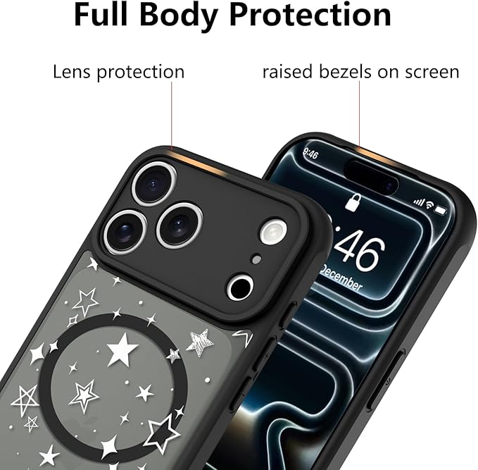 KANGHAR Case Compatible with iPhone 17 Pro Max Stars Pattern [Compatible with Magsafe] Cute Protective Magnetic Case for Girls Women Men White