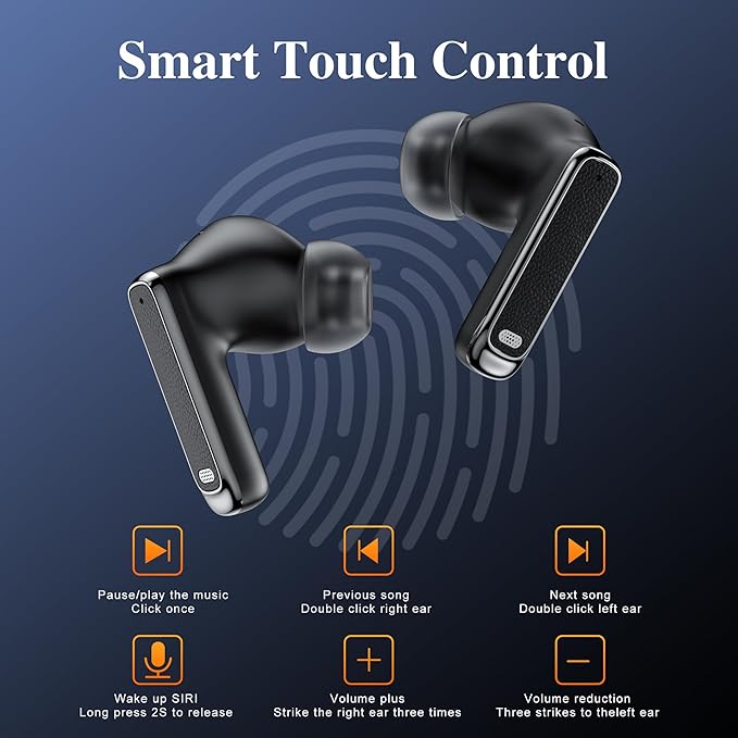 Bluetooth Wireless Earbuds - 40-Hour Battery Life, HiFi Stereo, Noise-Canceling Mic, LED Display, IPX7 Waterproof, in-Ear Headphones for Laptops/Mobile Phones/Sports, Black