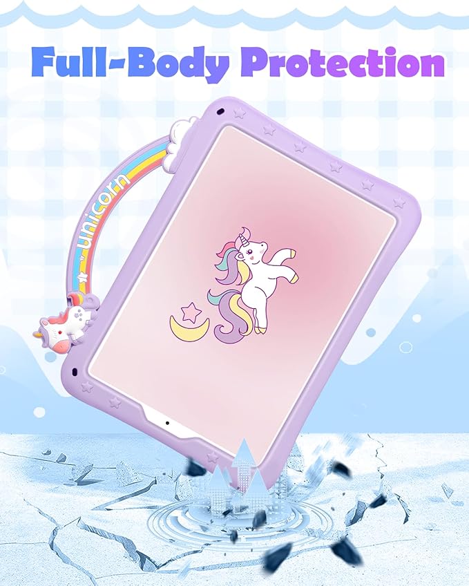 Wazzasoft for Samsung Galaxy Tab A7 Lite Case 8.7 Inch Girls Cute Girly Cartoon Kawaii Pretty Purple Design Cover with Stand & Strap Unique Women Silicone Funda for Samsung Table A7 Lite Cases 2021