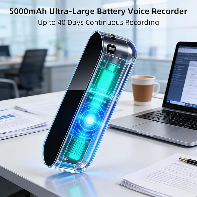 Voice Recorder 5000mAh 128GB AI Intelligent Triple Noise Reduction, Long Battery Life 40 Days, Voice Activated, Magnetic Digital Audio Recorder for Meetings, Interviews, Lectures, Classroom