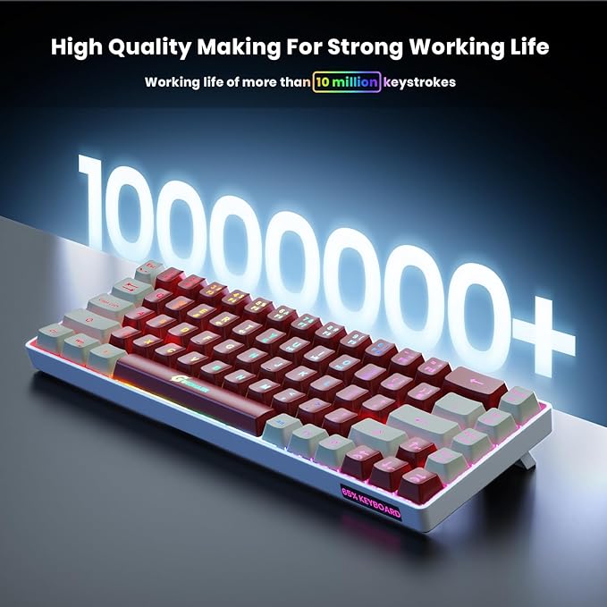 GEODMAER 65% Wireless Gaming Keyboard, LED Backlit Gaming Keyboard, 68 Keys Ultra-Compact Anti-ghosting No-Conflict Wireless Keyboard for PC Laptop Windows Gamer(Red-White)