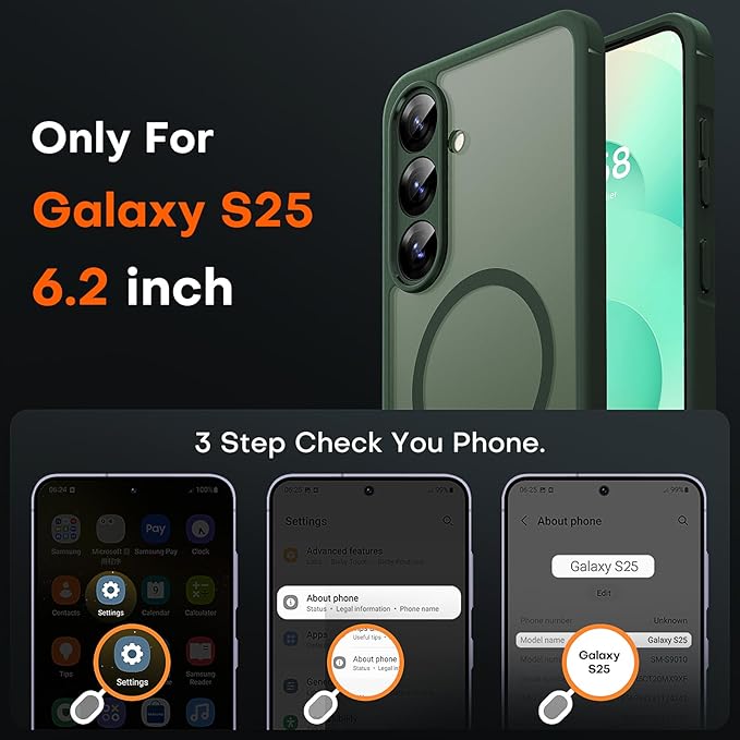 TOCOL Magnetic for Samsung Galaxy S25 Case, Upgraded Full Camera Protection, Compatible with Magsafe, Drop Protection Slime Clear Back Cover for Samsung Galaxy S25 6.2-Inch (Alpine Green)