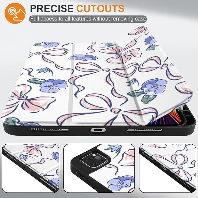 DONGKE Case for iPad Pro 12.9 inch 6th Generation 2022, Built-in Pencil Holder + Trifold Stand + Auto Wake/Sleep + Protective Cover for iPad Pro 12.9 5th/4th/3rd Gen- Pansies Flower