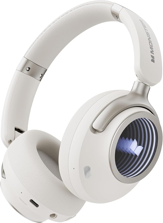 Monster Persona 4th ANC Active Noise Canceling Headphones, Wireless Bluetooth Over Ear Headphones with 3 EQ Modes, and 70H Playtime, Bluetooth 6.0, Deep Bass, Foldable Comfort Design for Travel, White