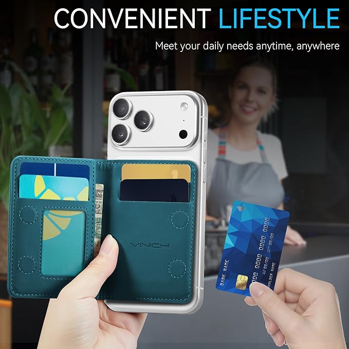 Vinich for MagSafe Wallet Magnetic RFID Blocking Card Holder Compatible with MagSafe Phones and Cases, Strong Magnet Minimalist Phone Wallet for iPhone 17/16/15/14/13/12/Pro/Max/Plus, Vintage Green