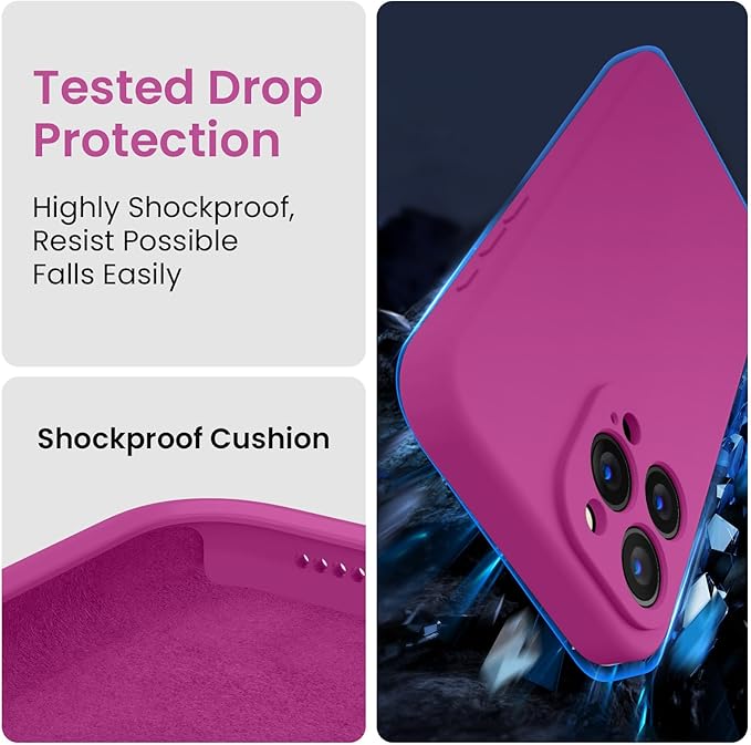 FireNova Designed for iPhone 15 Pro Max Case, Silicone Upgraded [Camera Protection] Phone Case, Soft Anti-Scratch Microfiber Lining Inside, 6.7 inch, Shocking Pink