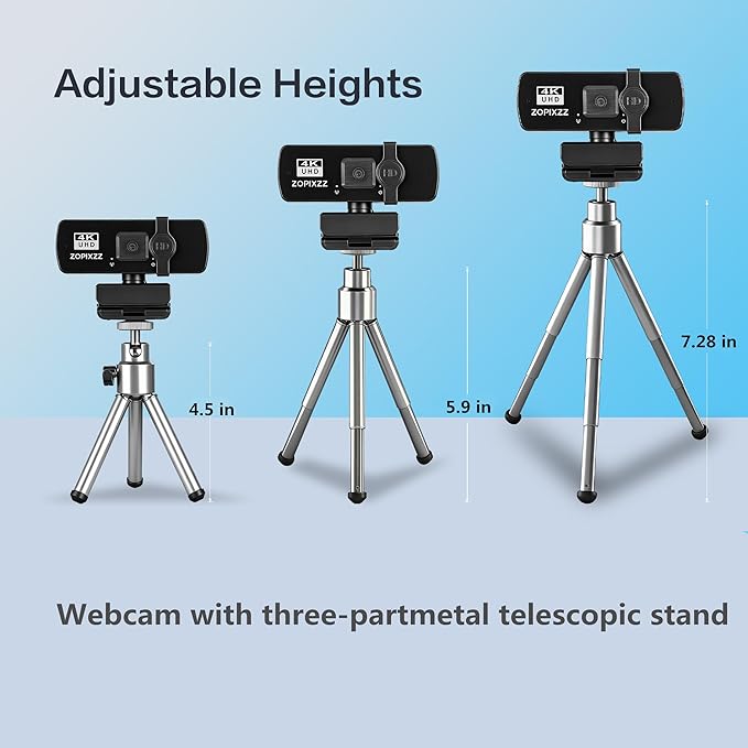 4K Webcam with Tripod, PC Ultra HD Web Camera with Microphone, PDAF Autofocus,Privacy Cover,USB A & USB C Adapter, Plug & Play,Ideal for Business Meetings&Live Streaming