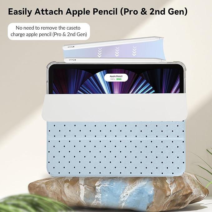 Lovmooful Compatible for iPad Pro 12.9-Inch 2022/2021/2020/2018 (6th/5th/4th/3rd Generation) Case with Pencil Holder Cute Polka Dot with Aesthetic Design Soft TPU Trifold Stand Protective-Blue