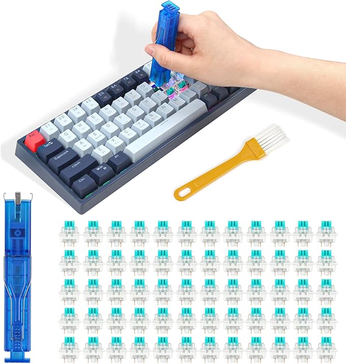60 Pcs Mechanical Keyboard Switches 3-Pin Clicky Tactile, with 2-in-1 Keycap Puller and Cleaning Brush for DIY Custom Keyboards